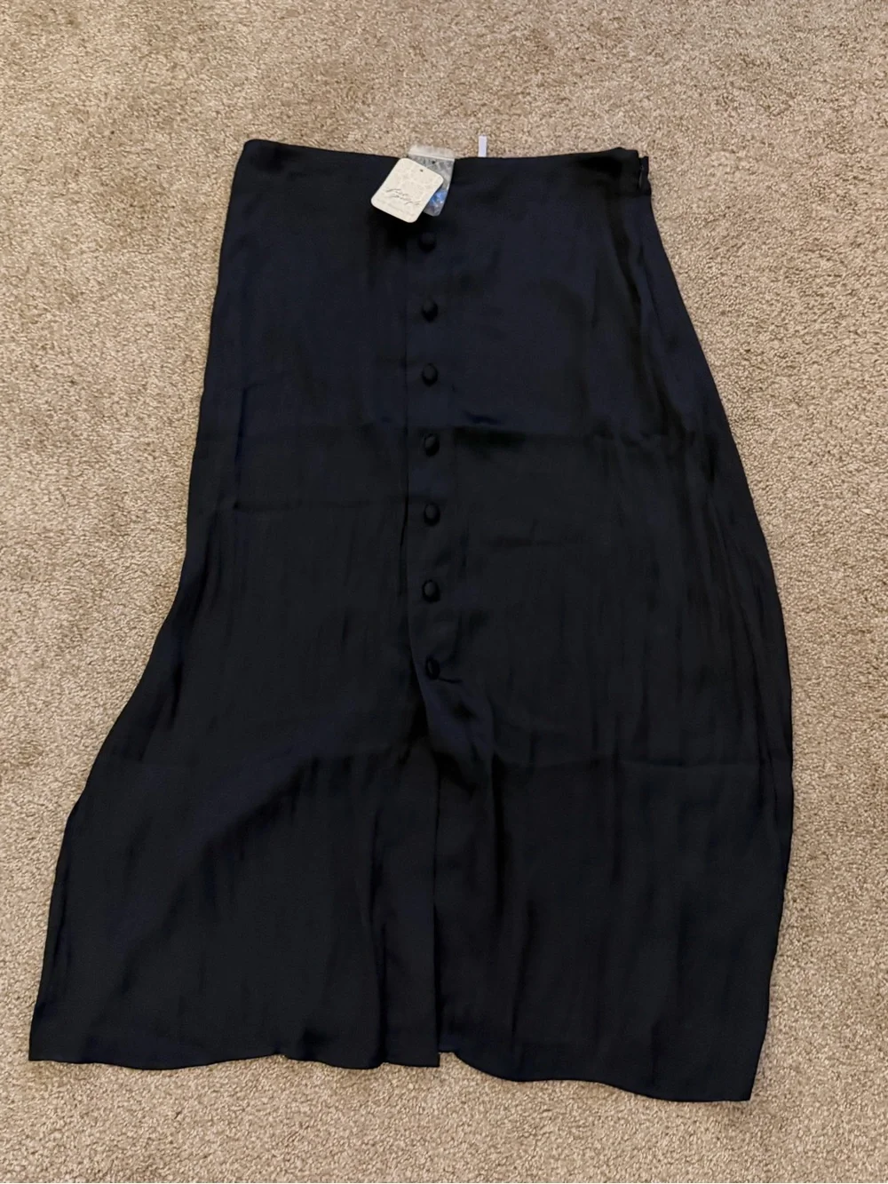 Free People Analise Black Button Front Midi Skirt Size 8 NWT $78
